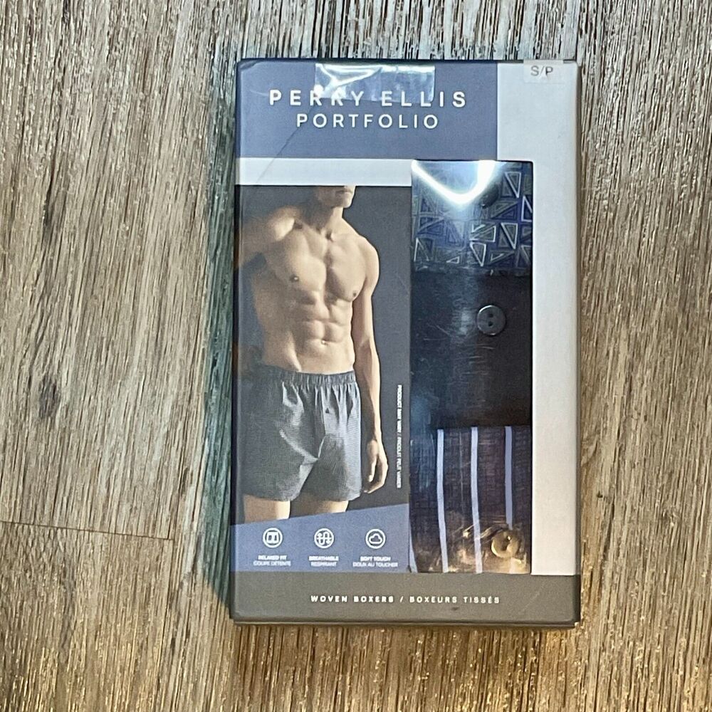 PERRY ELLIS Size Small 3 Pack Woven Boxer Shorts Cotton Blend Assorted‎ Colors